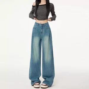 KATERMEN Jeans Ukuran Besar-Jeans biru-Jeans wanita-Jeans longgar kaki lebar-Jeans pinggang tinggi